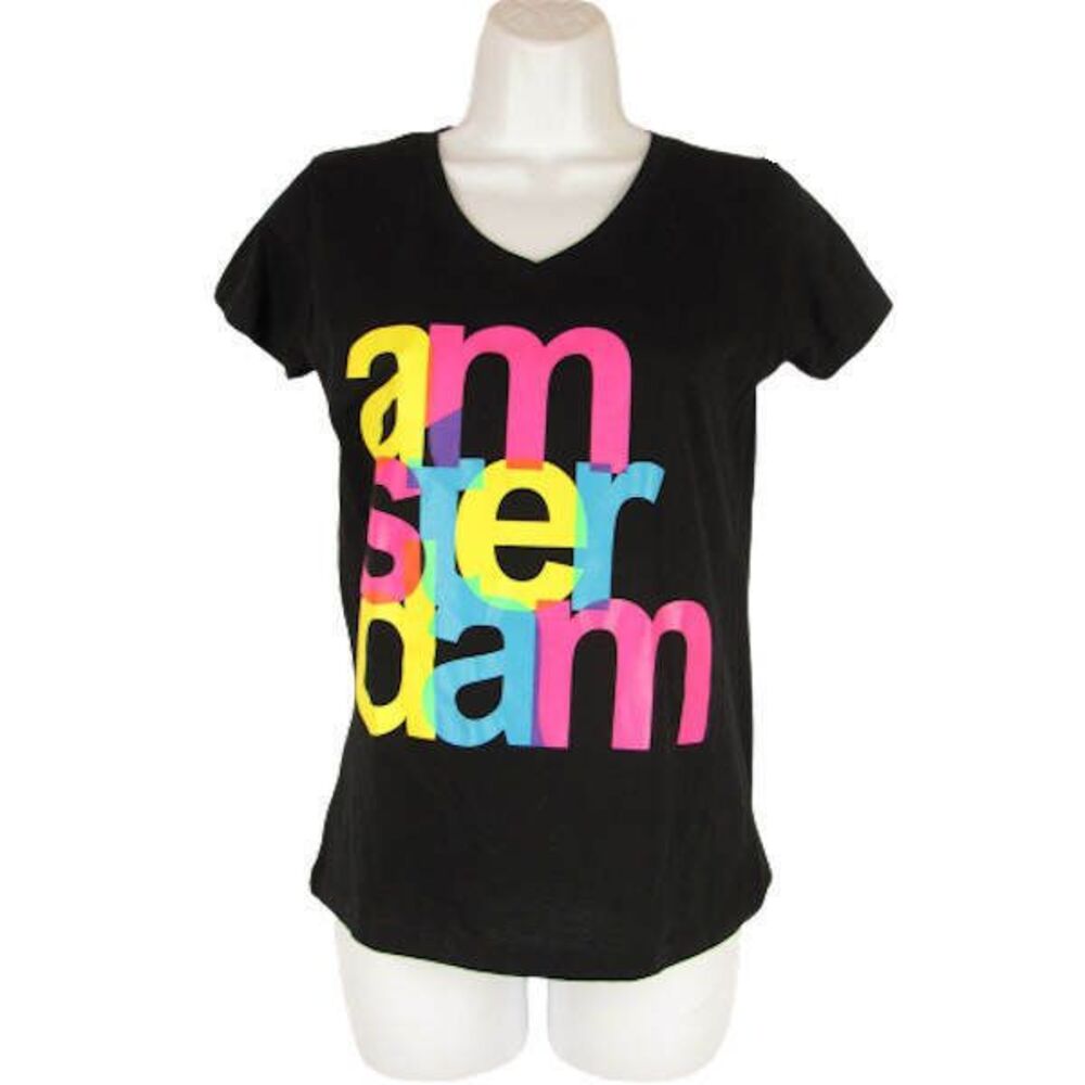 Fox Amsterdam S Colorful Graphics NEW Black Cotton T Shirt NWT